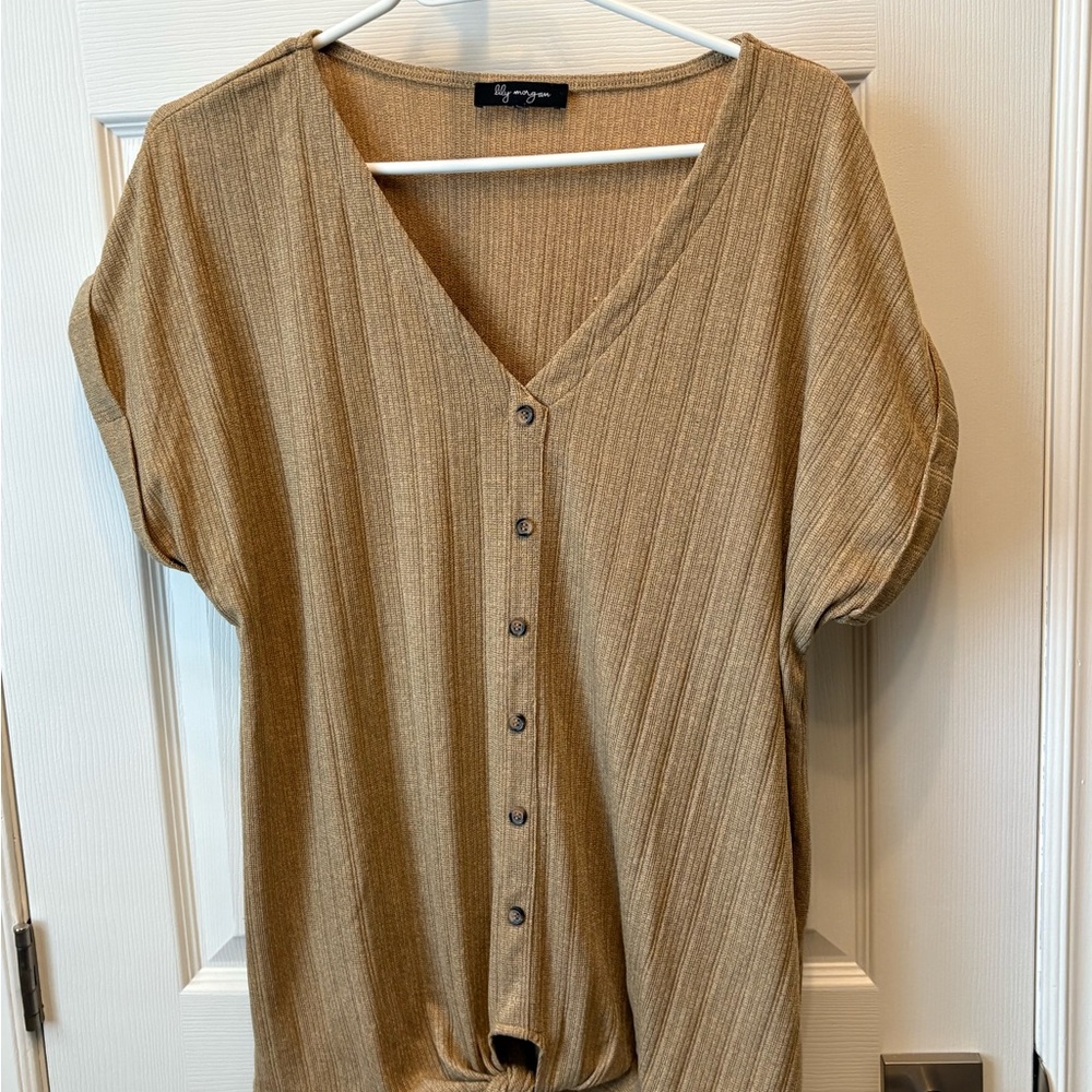 Lilly Morgan Elegant Tan Button-Down Women's Shirt
